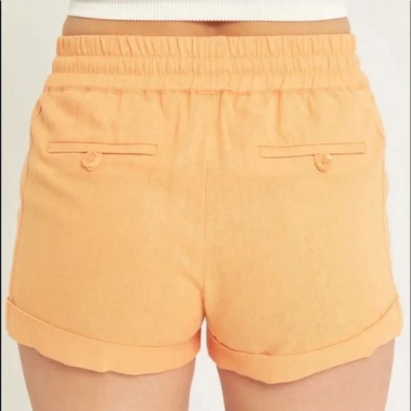 Linen Shorts Drawstring Pull-On Style Side Pockets Smocked Elastic Waist… - Picture 4 of 4